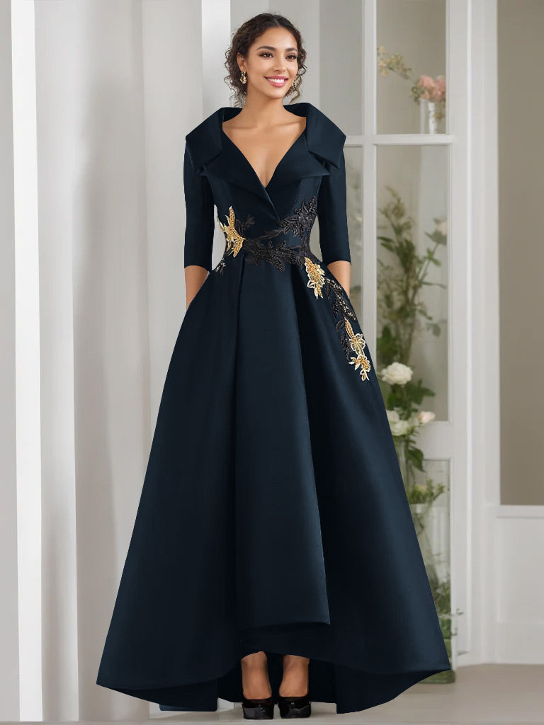 A-Line/Princess V-Neck Long Sleeves Floor Length Mother of the Bride Dresses With Appliques & Beading