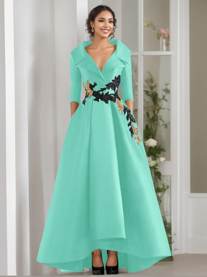 A-Line/Princess V-Neck Long Sleeves Floor Length Mother of the Bride Dresses With Appliques & Beading