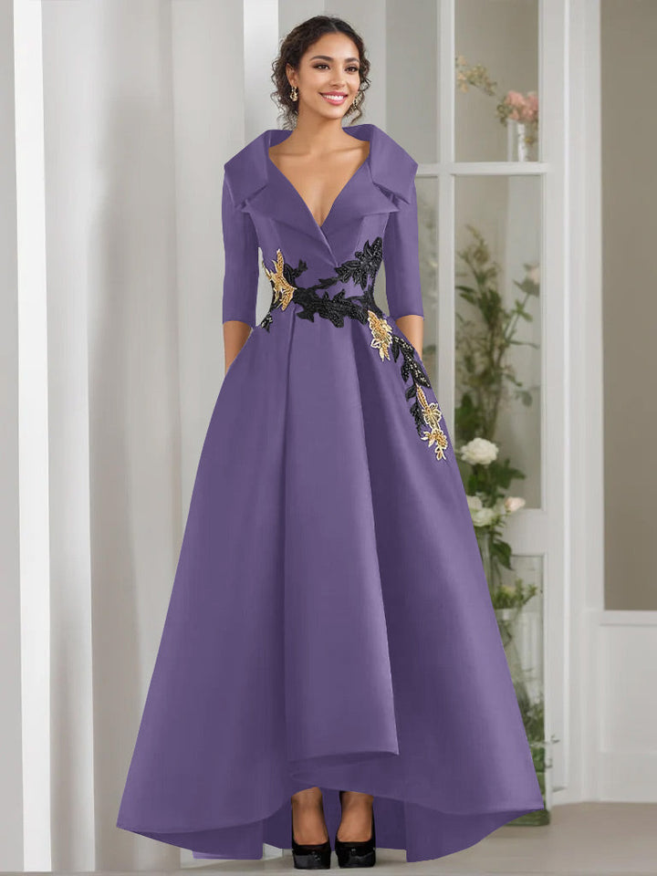 A-Line/Princess V-Neck Long Sleeves Floor Length Mother of the Bride Dresses With Appliques & Beading