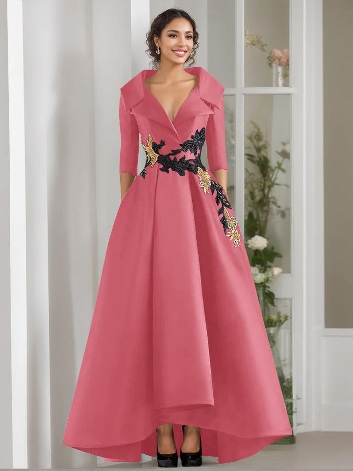 A-Line/Princess V-Neck Long Sleeves Floor Length Mother of the Bride Dresses With Appliques & Beading