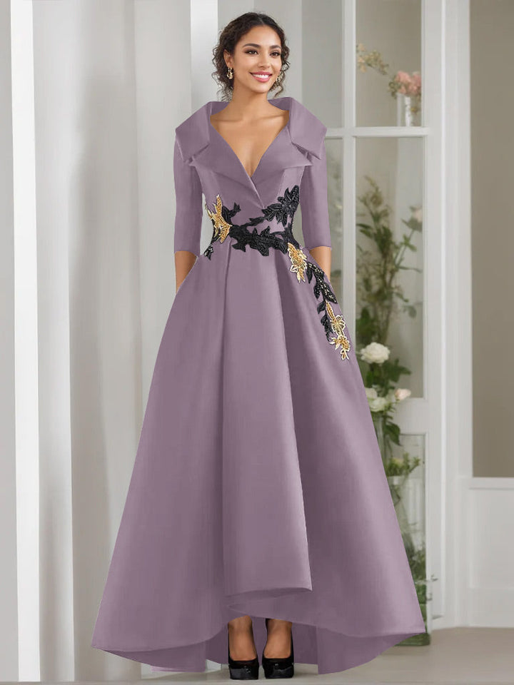 A-Line/Princess V-Neck Long Sleeves Floor Length Mother of the Bride Dresses With Appliques & Beading