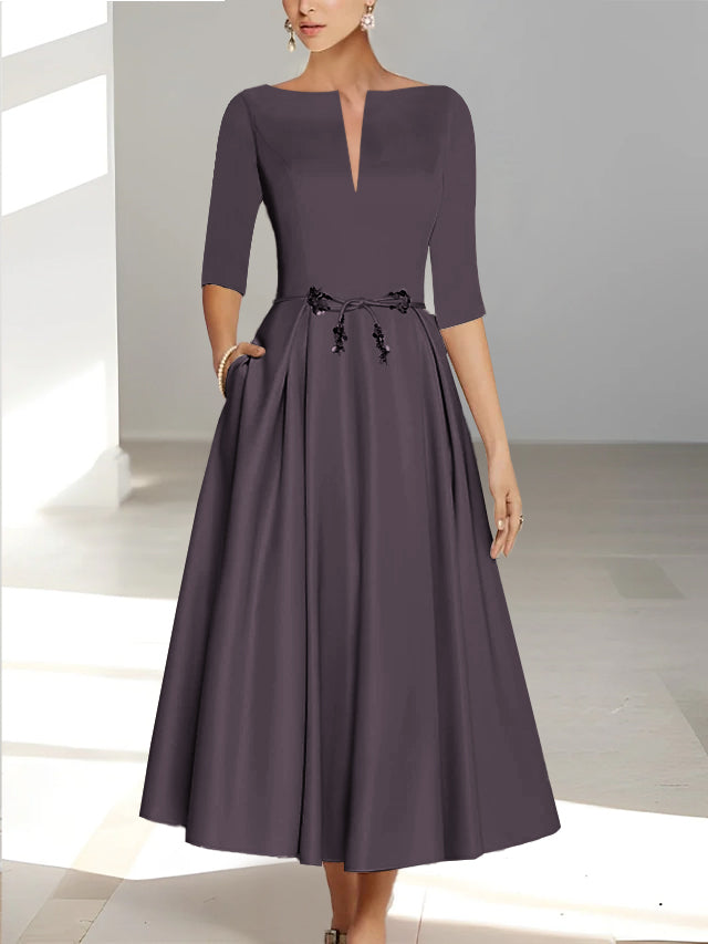 A-Line/Princess Half Sleeves Ankle Length Mother Of The Bride Dresses  & Groom With Pockets