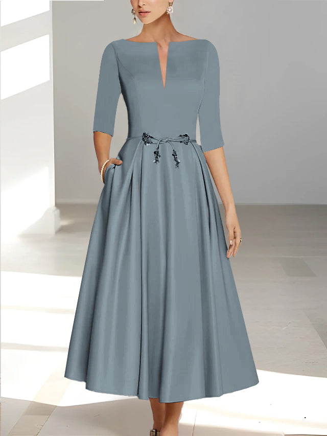 A-Line/Princess Half Sleeves Ankle Length Mother Of The Bride Dresses  & Groom With Pockets