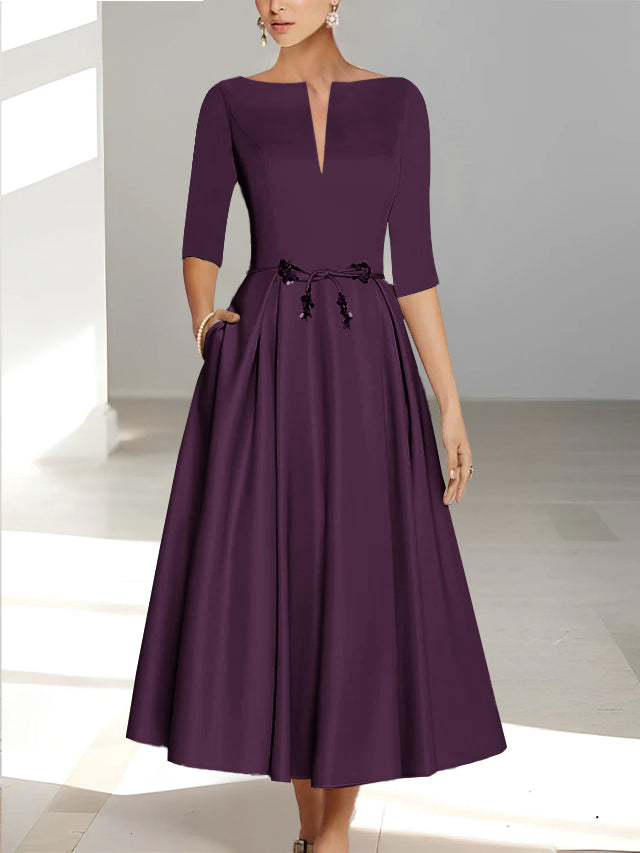 A-Line/Princess Half Sleeves Ankle Length Mother Of The Bride Dresses  & Groom With Pockets