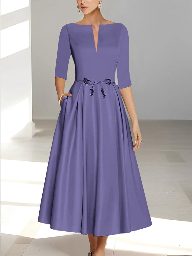 A-Line/Princess Half Sleeves Ankle Length Mother Of The Bride Dresses  & Groom With Pockets