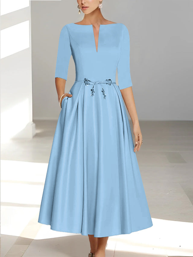 A-Line/Princess Half Sleeves Ankle Length Mother Of The Bride Dresses  & Groom With Pockets