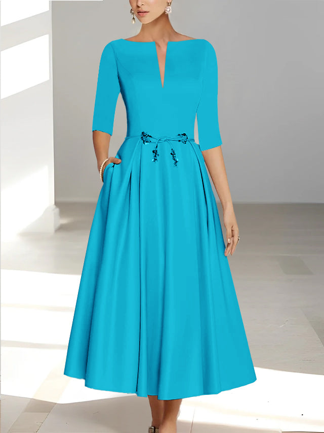 A-Line/Princess Half Sleeves Ankle Length Mother Of The Bride Dresses  & Groom With Pockets