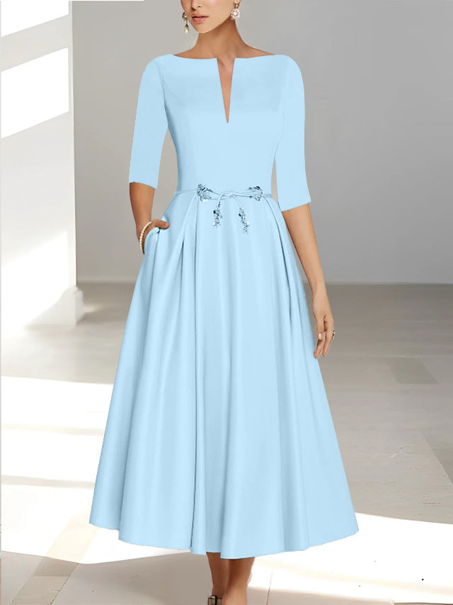 A-Line/Princess Half Sleeves Ankle Length Mother Of The Bride Dresses  & Groom With Pockets