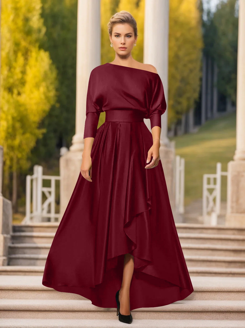 A-Line/Princess One-Shoulder 3/4 Sleeves Asymmetrical Mother of the Bride  & Groom Dresses