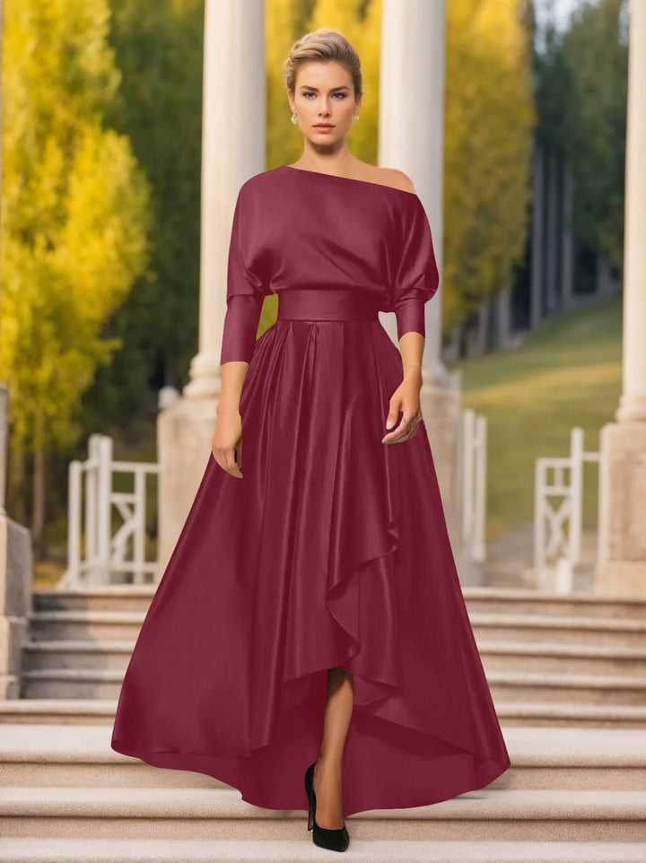A-Line/Princess One-Shoulder 3/4 Sleeves Asymmetrical Mother of the Bride  & Groom Dresses