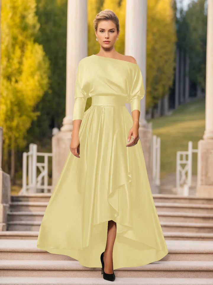 A-Line/Princess One-Shoulder 3/4 Sleeves Asymmetrical Mother of the Bride  & Groom Dresses