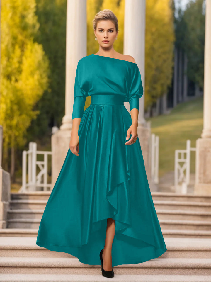 A-Line/Princess One-Shoulder 3/4 Sleeves Asymmetrical Mother of the Bride  & Groom Dresses
