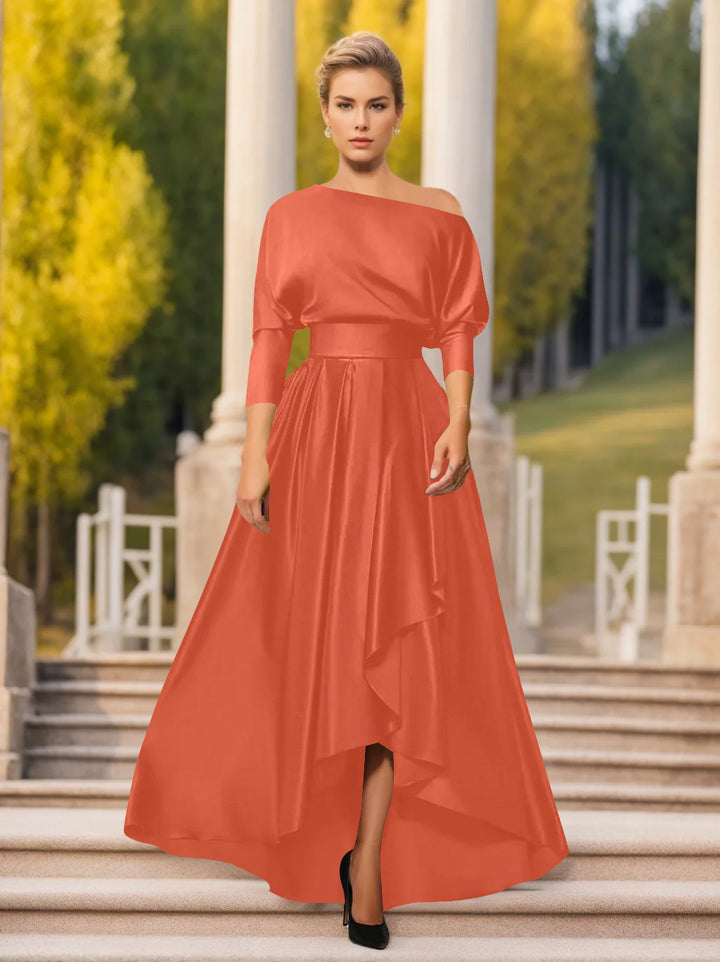 A-Line/Princess One-Shoulder 3/4 Sleeves Asymmetrical Mother of the Bride  & Groom Dresses