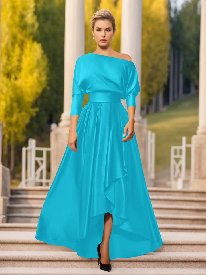 A-Line/Princess One-Shoulder 3/4 Sleeves Asymmetrical Mother of the Bride  & Groom Dresses