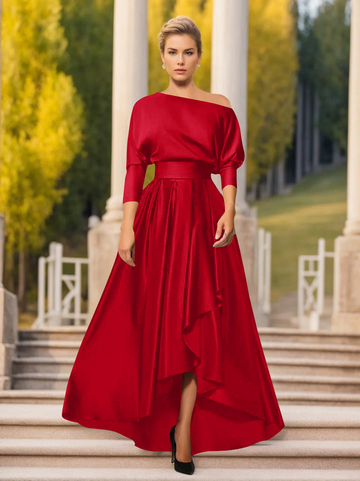 A-Line/Princess One-Shoulder 3/4 Sleeves Asymmetrical Mother of the Bride  & Groom Dresses