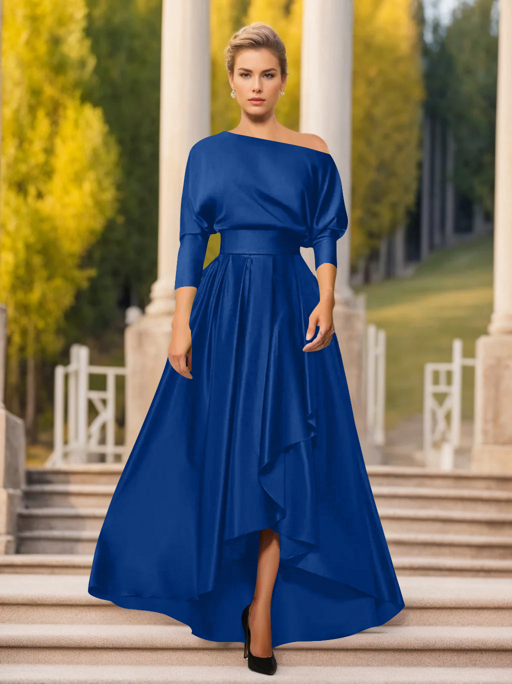 A-Line/Princess One-Shoulder 3/4 Sleeves Asymmetrical Mother of the Bride  & Groom Dresses