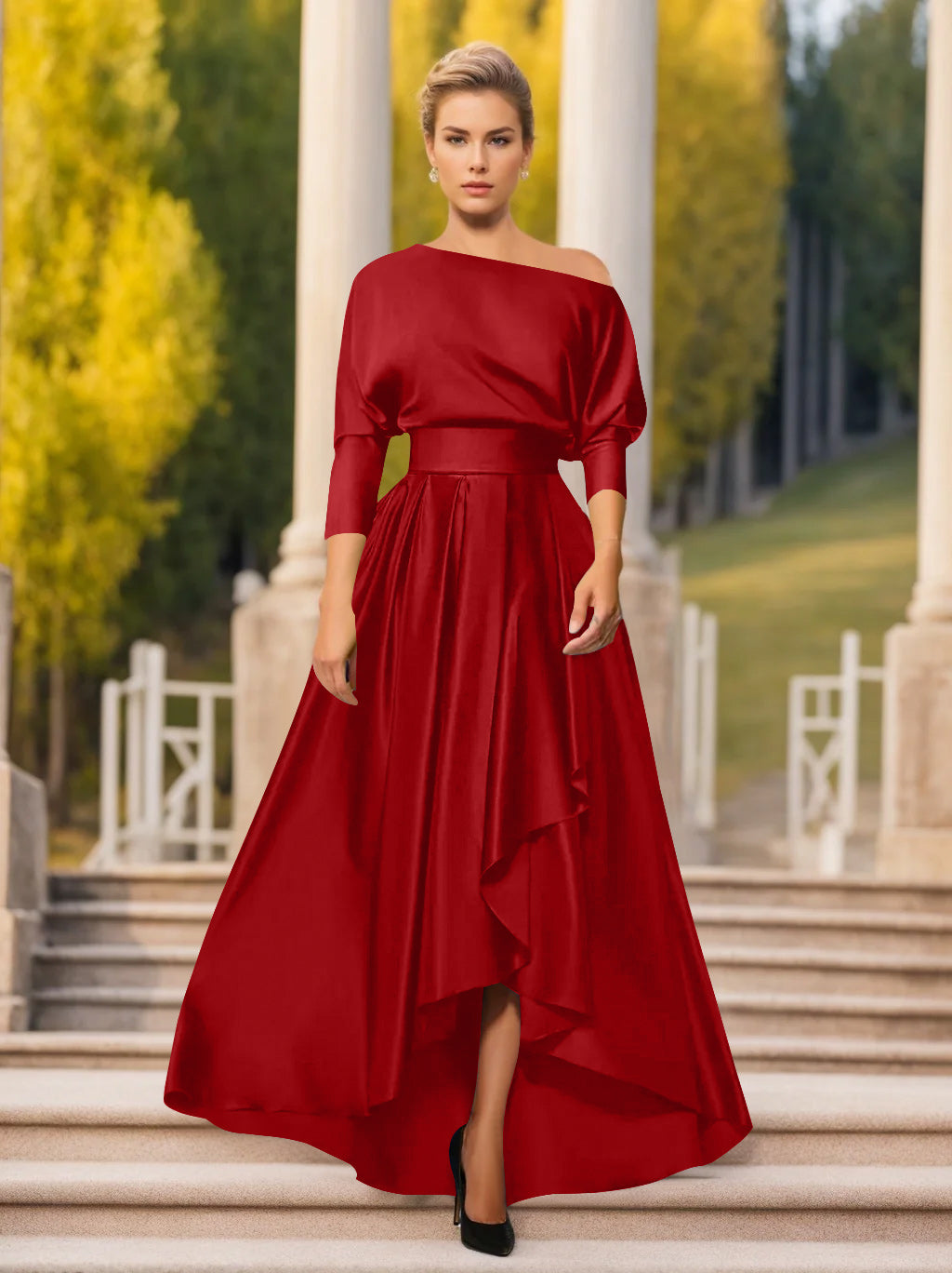 A-Line/Princess One-Shoulder 3/4 Sleeves Asymmetrical Mother of the Bride  & Groom Dresses