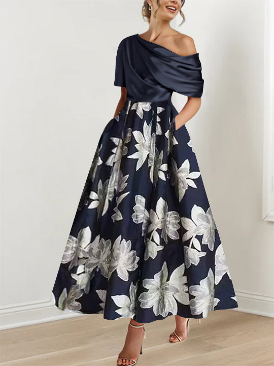 A-Line/Princess One-shoulder Printed Flower Mother of the Bride Dresses