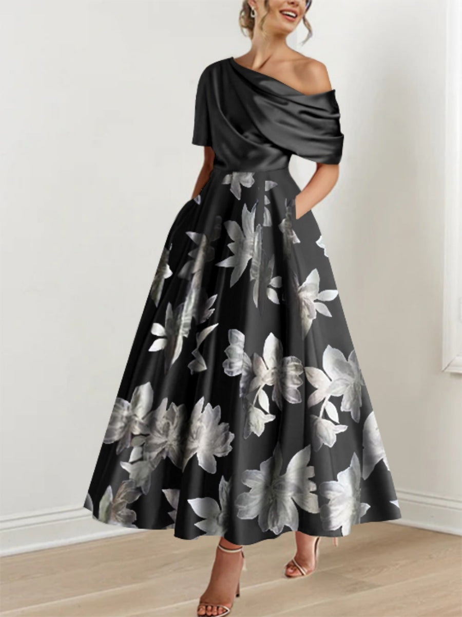 A-Line/Princess One-shoulder Printed Flower Mother of the Bride Dresses