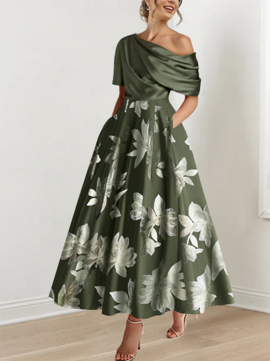 Maxi Dress Floral Tea Length Mother Of The Bride Dresses A-Line V