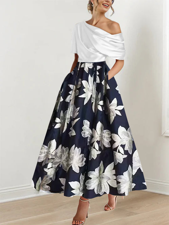 A-Line/Princess One-shoulder Printed Flower Mother of the Bride Dresses