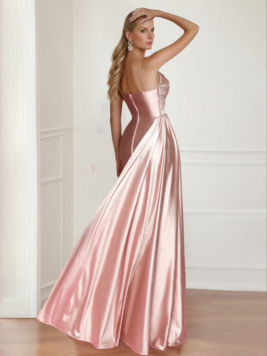 Sheath/Column Spaghetti Straps Sleeveless Floor-Length Mother of the Bride Dresses with Split Side