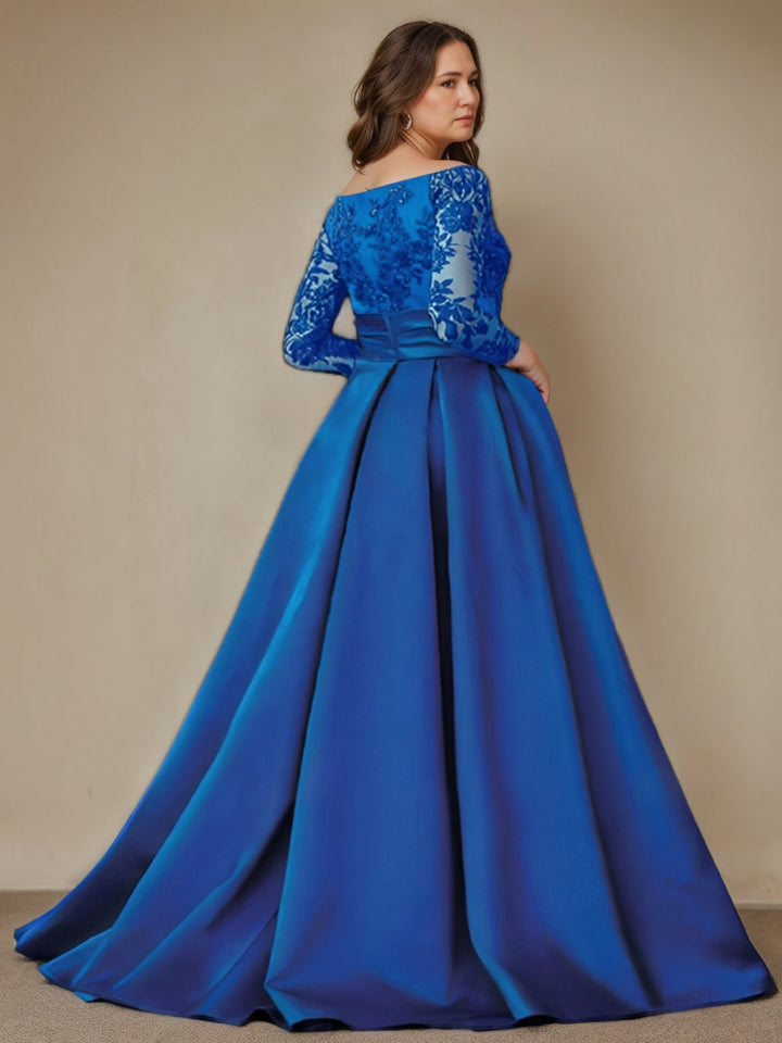 A-Line/Princess Off-the-Shoulder 3/4 Length Sleeves Floor-Length Mother of the Bride Dresses with Split Side