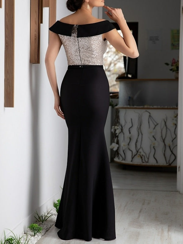 A-Line/Princess V-Neck Short Sleeves Floor-Length Mother of the Bride Dresses with Sequin