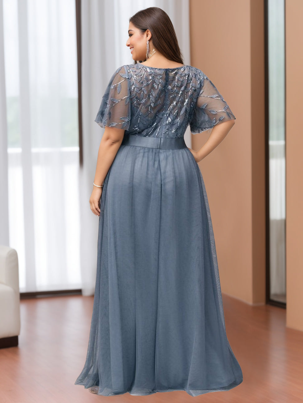 A-Line/Princess Scoop Half Sleeves Floor-Length Plus Size Mother of the Bride Dresses with Appliques