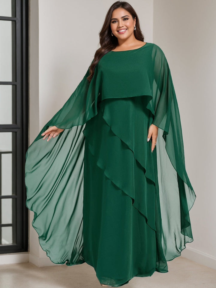 A-Line/Princess Scoop Half Sleeves Floor-Length Plus Size Mother of the Bride Dresses