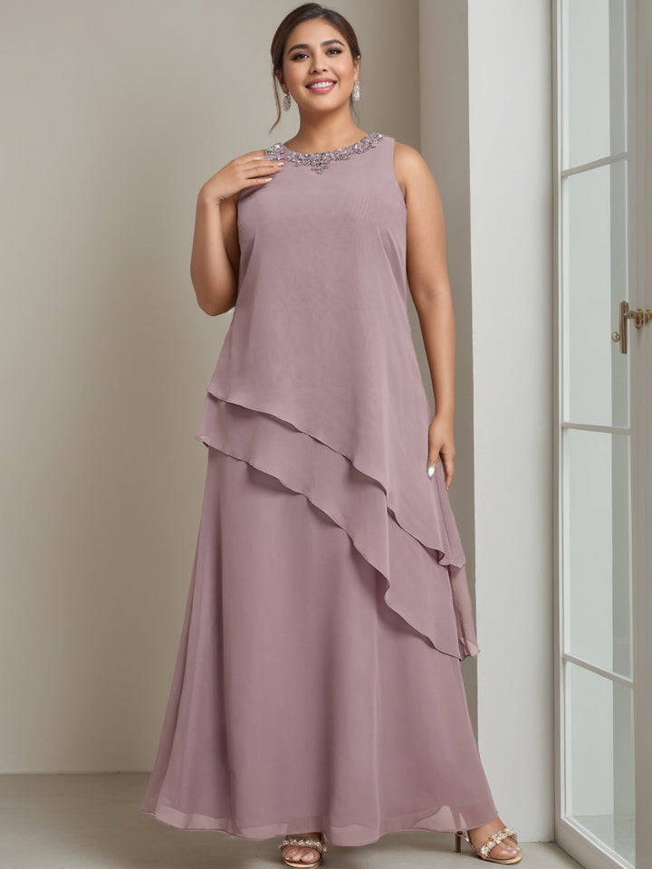 A-Line/Princess Scoop Sleeveless Floor-Length Plus Size Mother of the Bride Long Dresses with Beading