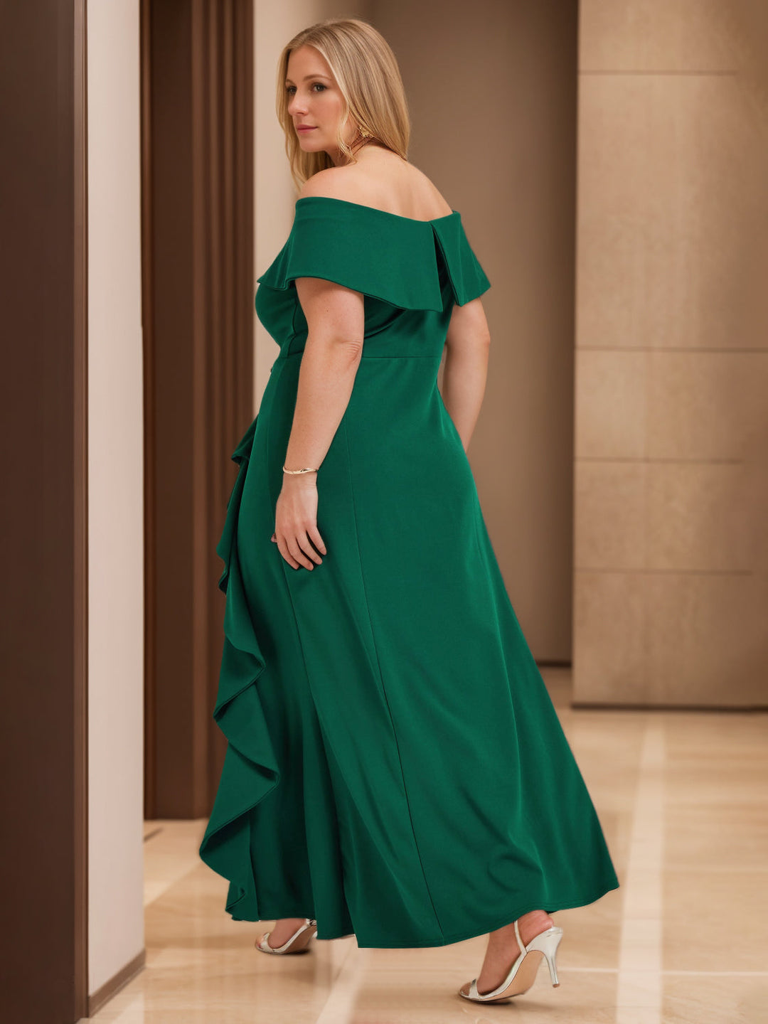 Sheath/Column Off-the-Shoulder Sleeveless Floor-Length unique Plus Size Mother of the Bride Dresses With Ruffles