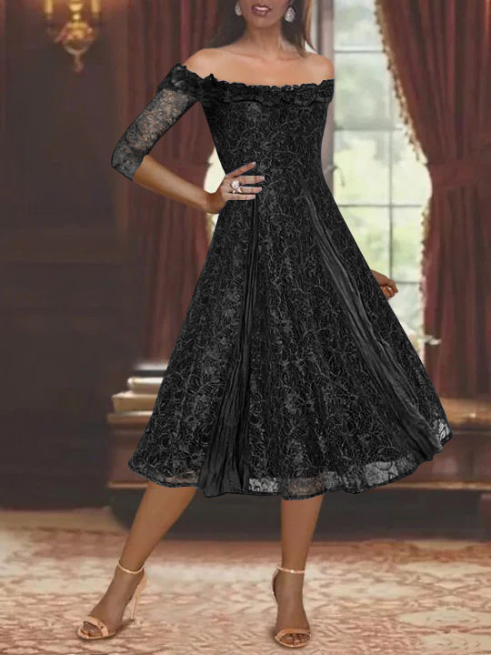 A-Line/Princess Off-the-shoulder Half Sleeves Mother of the Bride & Groom Dresses with Lace