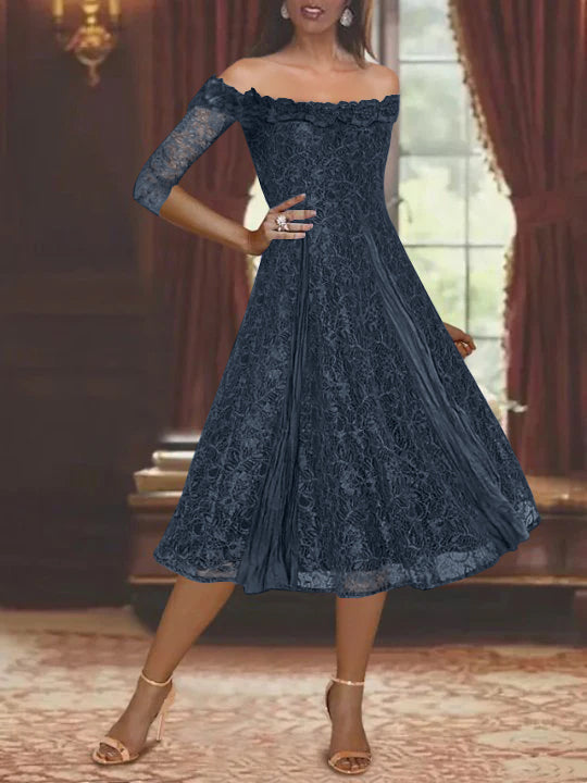 A-Line/Princess Off-the-shoulder Half Sleeves Mother of the Bride & Groom Dresses with Lace