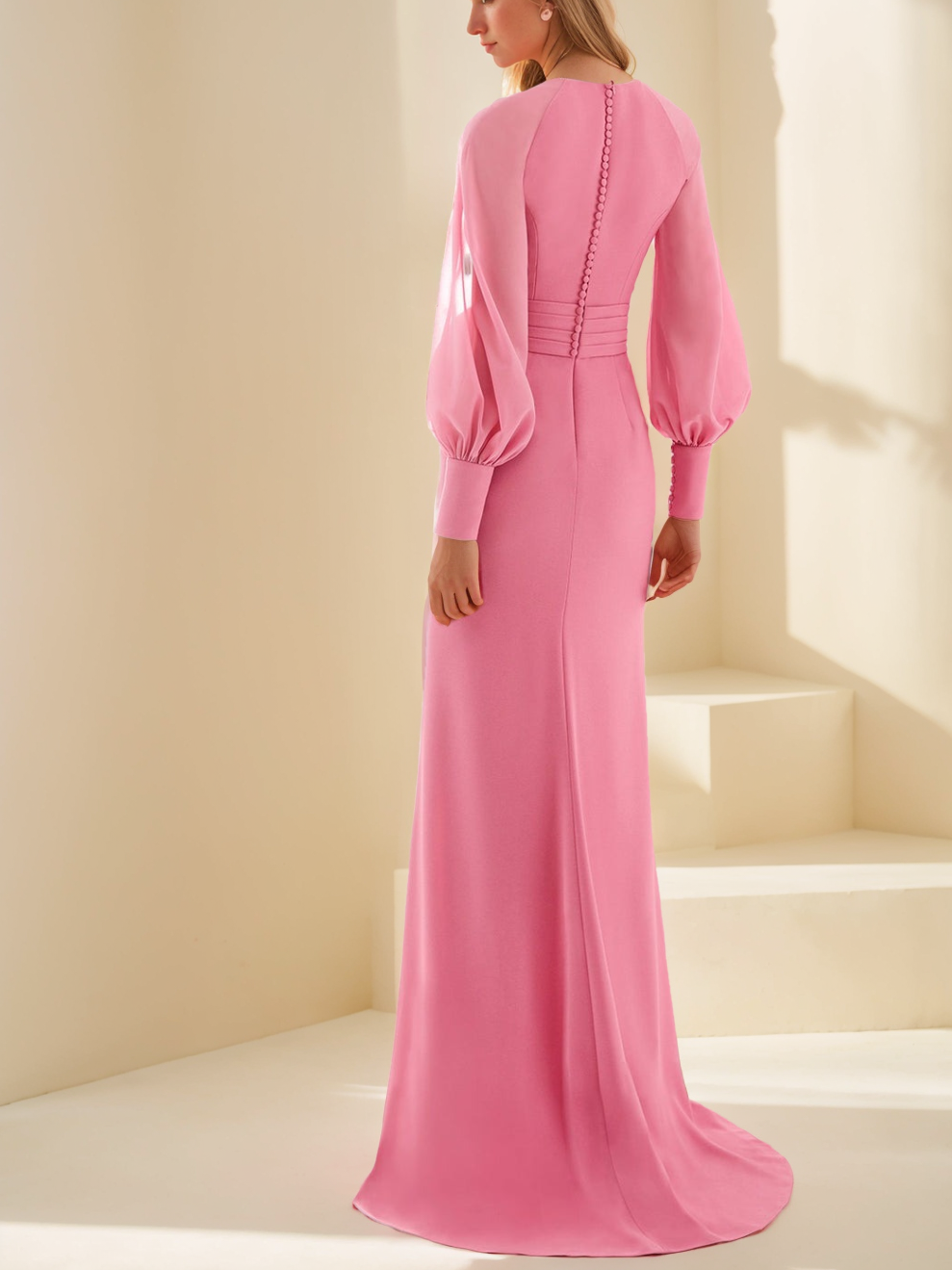 Sheath/Column V-Neck Long Sleeves Floor-Length Unique Mother of the Bride Dresses with Ruffles