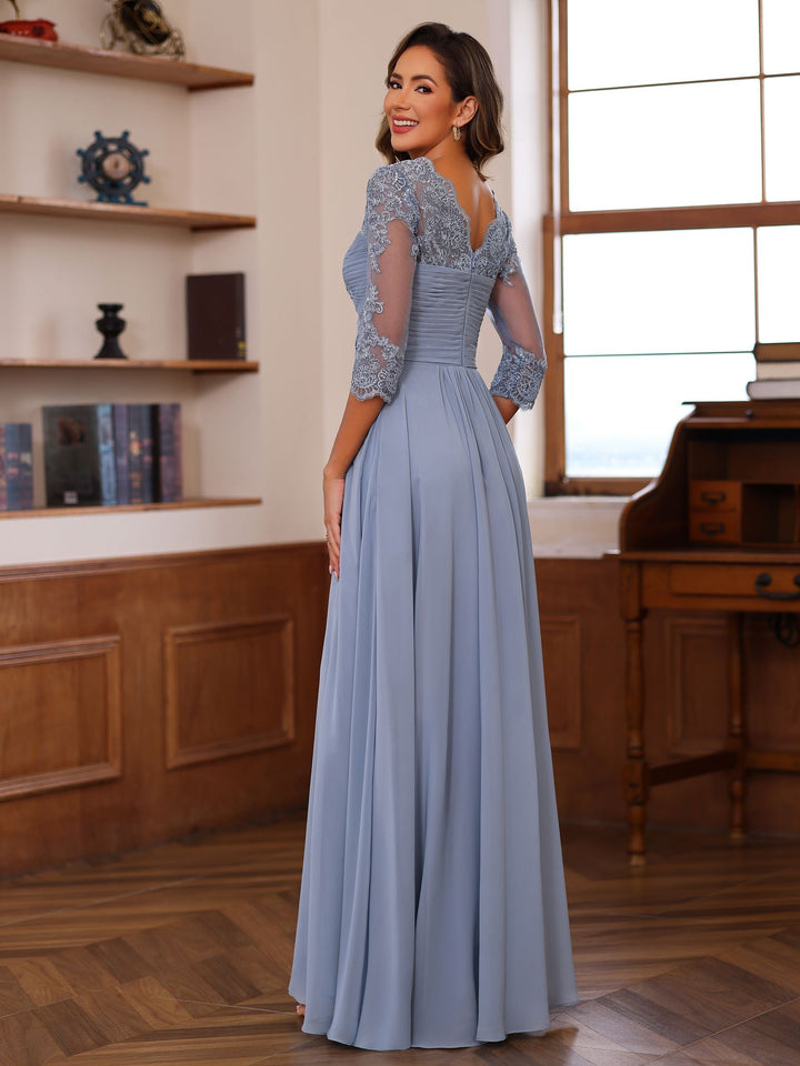 A-Line/Princess Sweetheart Neck 3/4 Length Sleeves Floor-Length Mother Of The Bride Dresses With Lace, Ruffles & Appliques