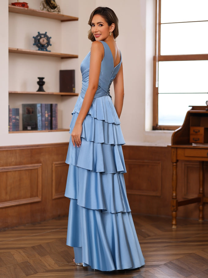 A-Line/Princess V-Neck Sleeveless Floor-Length Mother of the Bride Dresses With Ruffles & Wrap