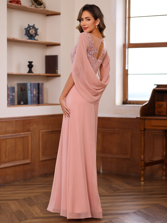 A-Line/Princess Scoop Floor-Length Mother of the Bride Outfits with Pleated & Sequins