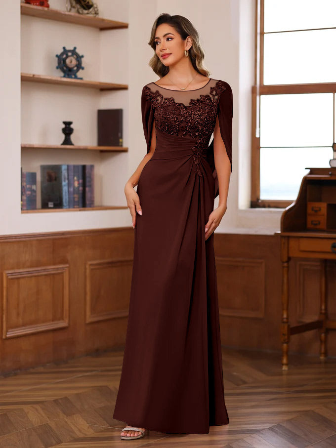 A-Line/Princess Scoop Floor-Length Mother of the Bride Outfits with Pleated & Sequins