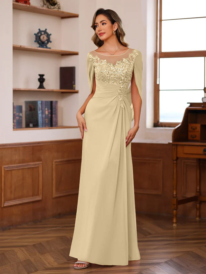 A-Line/Princess Scoop Floor-Length Mother of the Bride Outfits with Pleated & Sequins