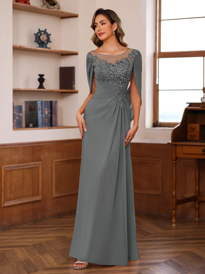 A-Line/Princess Scoop Floor-Length Mother of the Bride Outfits with Pleated & Sequins
