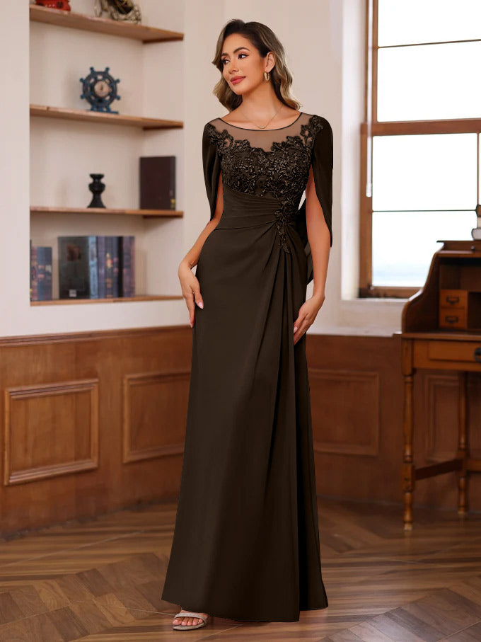 A-Line/Princess Scoop Floor-Length Mother of the Bride Outfits with Pleated & Sequins