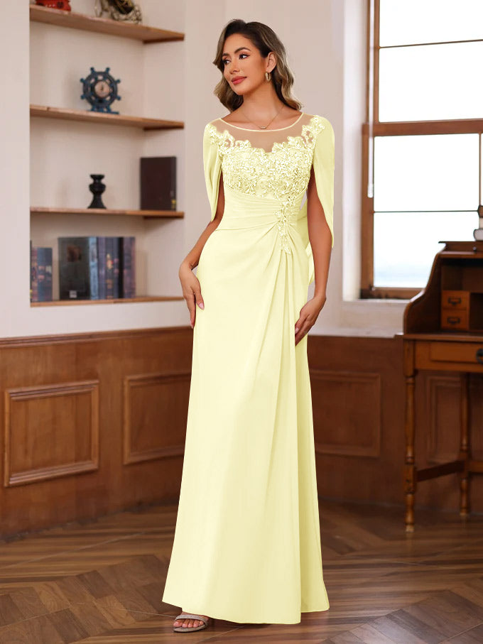A-Line/Princess Scoop Floor-Length Mother of the Bride Outfits with Pleated & Sequins