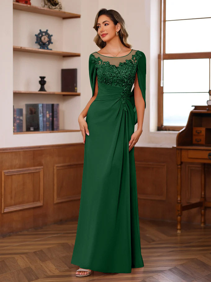 A-Line/Princess Scoop Floor-Length Mother of the Bride Outfits with Pleated & Sequins