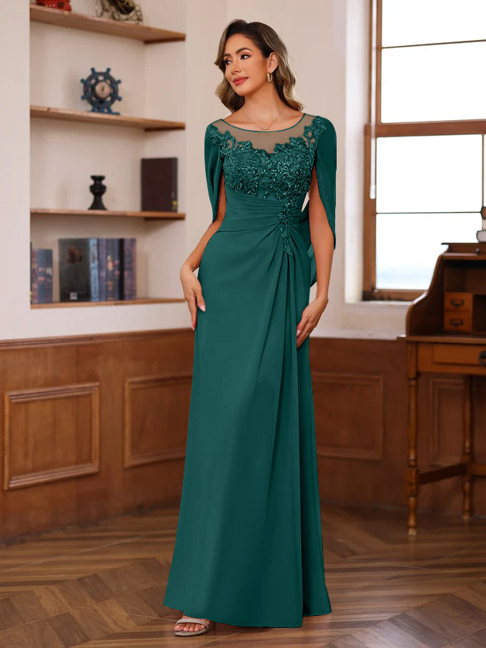 A-Line/Princess Scoop Floor-Length Mother of the Bride Outfits with Pleated & Sequins