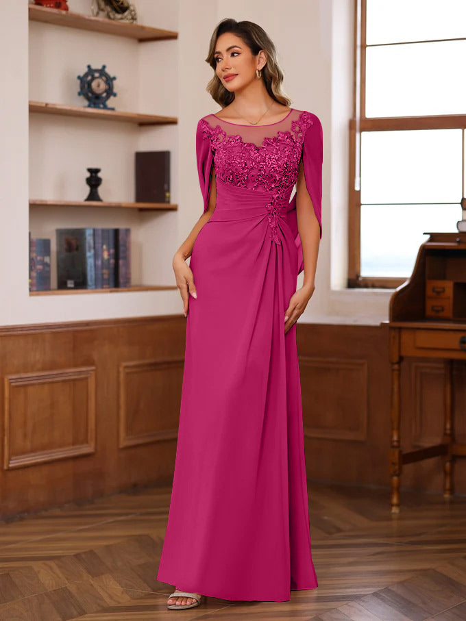 A-Line/Princess Scoop Floor-Length Mother of the Bride Outfits with Pleated & Sequins