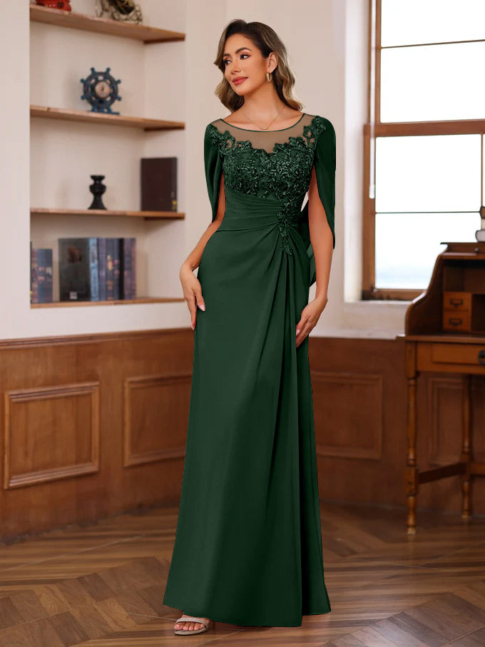 A-Line/Princess Scoop Floor-Length Mother of the Bride Outfits with Pleated & Sequins