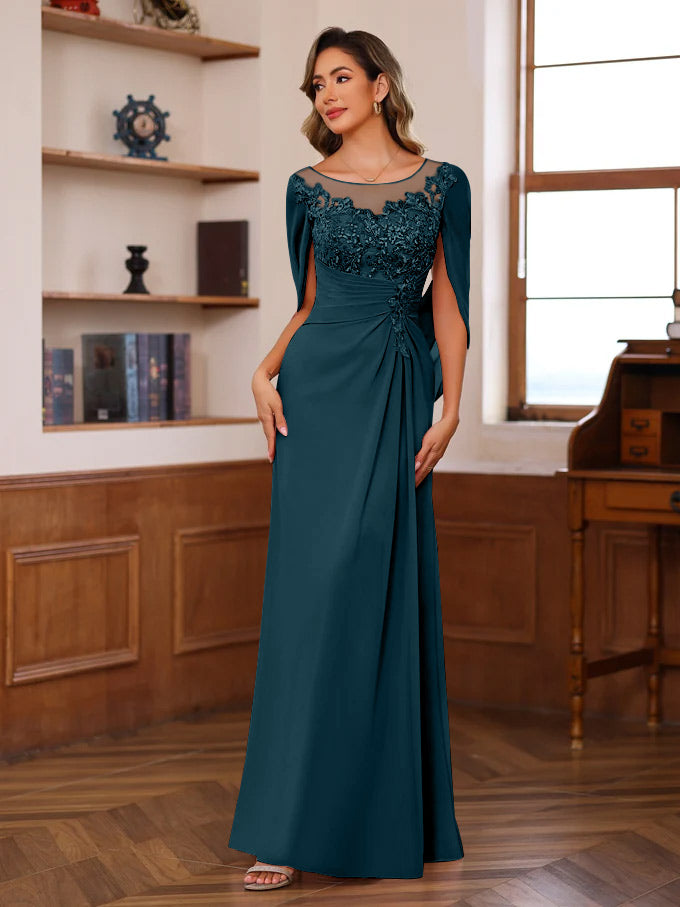 A-Line/Princess Scoop Floor-Length Mother of the Bride Outfits with Pleated & Sequins