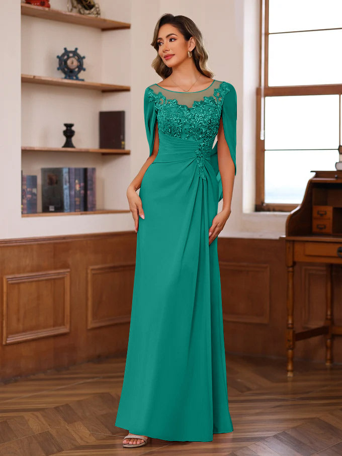 A-Line/Princess Scoop Floor-Length Mother of the Bride Outfits with Pleated & Sequins