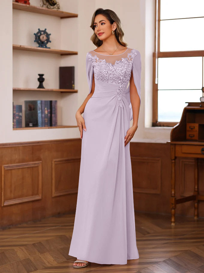 A-Line/Princess Scoop Floor-Length Mother of the Bride Outfits with Pleated & Sequins